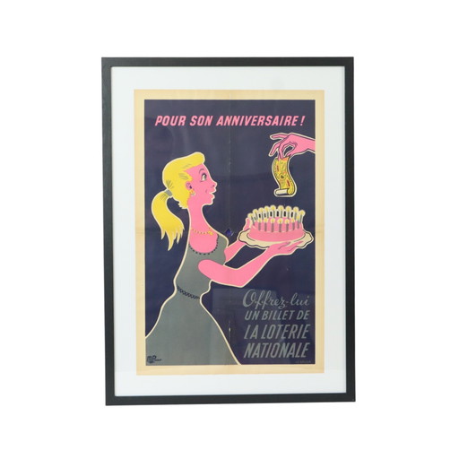 Framed Advertising Poster Loterie Fifties M. Pineau