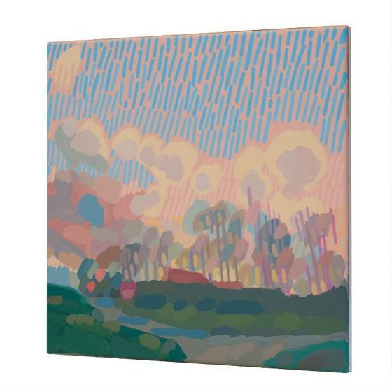 Image 1 of Painting of sun clouds, hand-painted unique piece, nature, landscape painting, sky, acrylic painting 40x40cm