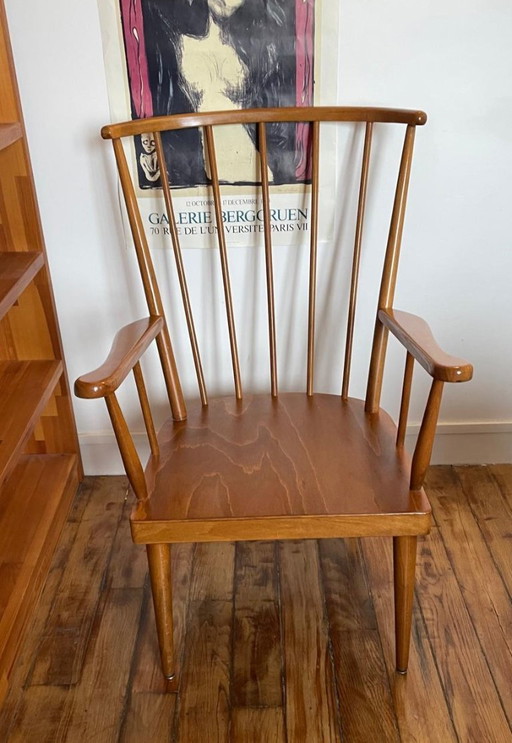 Sillón de madera en forma de abanico Baumann, años 60