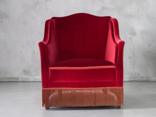 Années 1970, Fauteuil danois, Velours d'ameublement, Pieds en frêne.