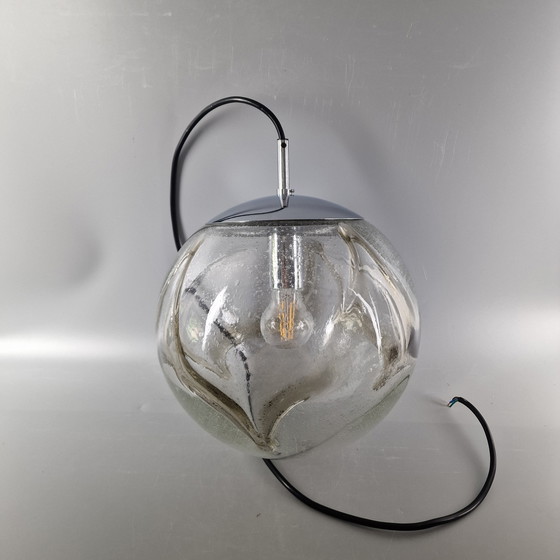 Image 1 of Lampe pendante vintage de l'ère spatiale - Hustadt Leuchten - Verre et métal chromé - Ø 30 cm - 1970