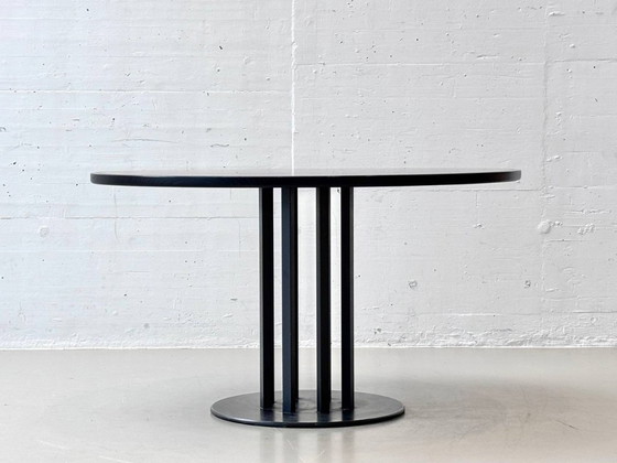Image 1 of Round designer dining table made of thuja root veneer and steel, 1980s