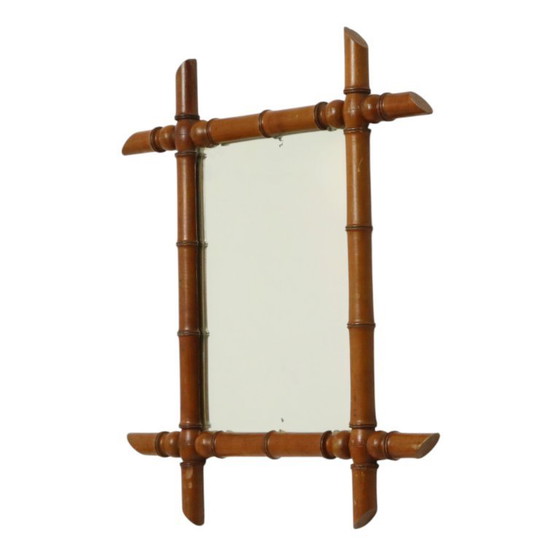 Image 1 of Espejo antiguo de madera, imitación bambú, estilo chinoiserie, 60x50cm