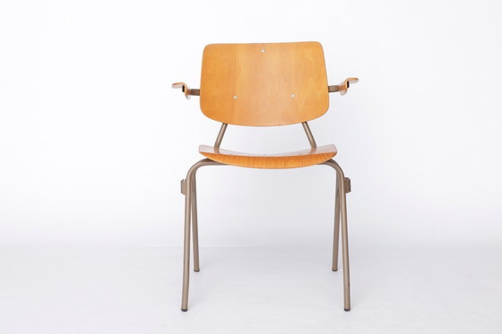 Image 1 of Set of 6 Kho Liang Ie Stackable Chairs – CAR Katwijk, 1950s Mid-Century Modern, Beech Plywood & Metal, Dutch Design Vintage Chai