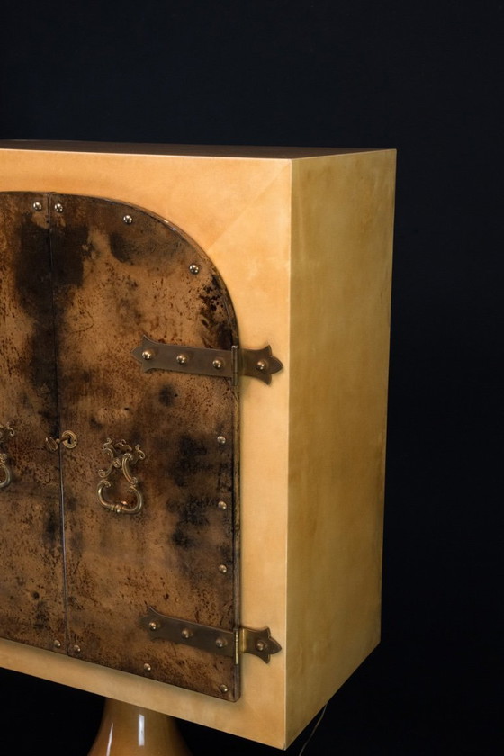 Image 1 of Aldo Tura Mid-Century Modern Goatskin Parchment Bar Cabinet, Italy, 1960s
