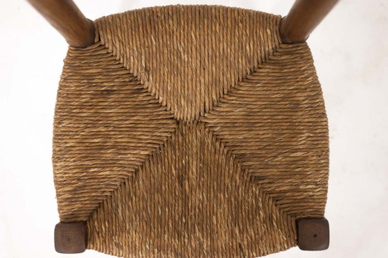Image 1 of Set of 8 oak straw-seated chairs. 1950s.
