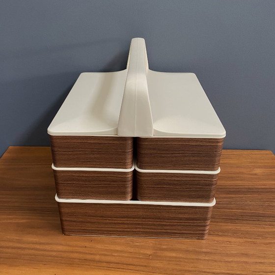 Image 1 of 1970s plastic brown sewing box in original box