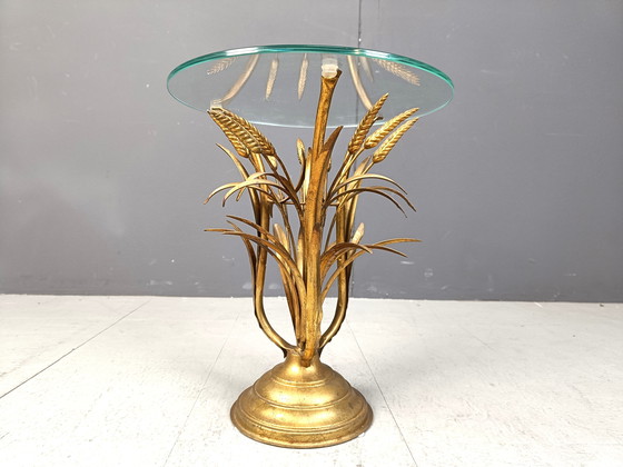 Image 1 of Vintage Gilt Metal Sheaf Of Wheat Side Table, 1960S  