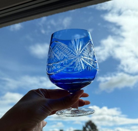 Image 1 of 3 millésimes Römer Kristall Cognacschwenker Bleikristall Blau Handgeschliffen