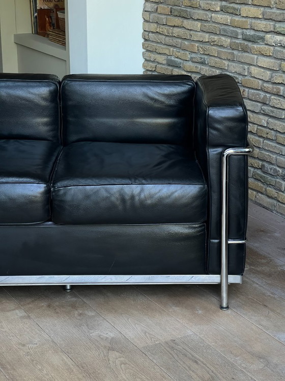 Image 1 of Le Corbusier Style Sofa Replica LC3 - Black Leather Designer Sofa