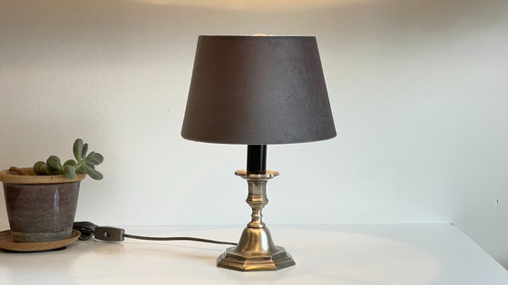 Image 1 of Silver and Velvet Metal Candlestick Lamp