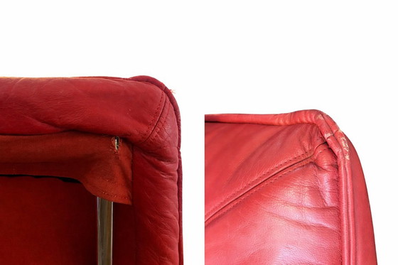 Image 1 of 2x inklapbare leren fauteuil door Teun van Zanten voor Molinari 1970