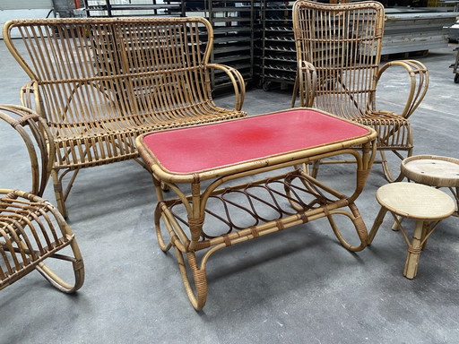 Rohe Noordwolde rotan salón bestaande uit 2x stoelen, 1x bank en tafel