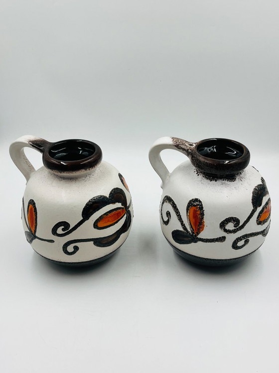 Image 1 of Coppia di vasi Scheurich 484 27 con decorazioni floreali, Germania Ovest