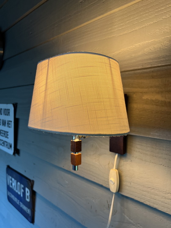 Image 1 of Vintage Mid - Century Teak/Chrome Wall Lamp