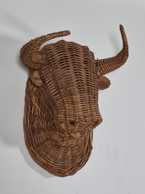 Busto Testa di Toro in Rattan Vintage Mid Century da Parete – Oggetti decorativi, Vimini (photo 6 of 13)