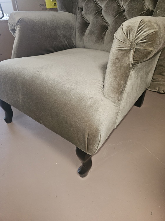 Image 1 of Bella Armchair NEW!! Taupe velvet - solid beech frame