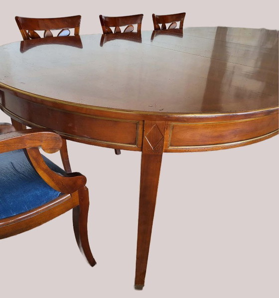Image 1 of Empire mahogany wooden dining table large extendable for 8 persons with brass decoration