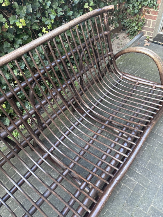 Image 1 of Vintage rotan rieten 3-persoonsbank bruin midcentury