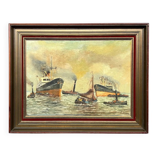 Alfred Jansen ( ). « Paysage marin ». – schilderijen tekeningen, Canvas