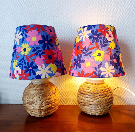 Image 1 of 2x Lampen aus Weide und Lampenschirme 1970 nach Maß