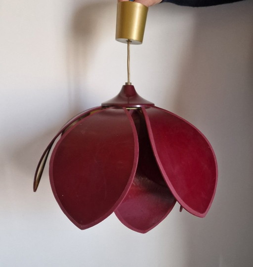 Burgundy lotus flower pendant light by Robert de Schuytener, 1980s