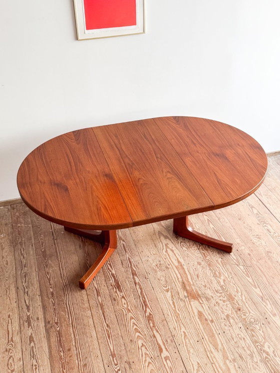 Image 1 of Mid Century Scandinavian Round Teak Dining Table with Extensions