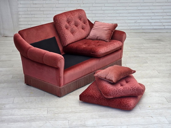 Image 1 of 1980s, Scandinavian 2-seater sofa, pink furniture velour.