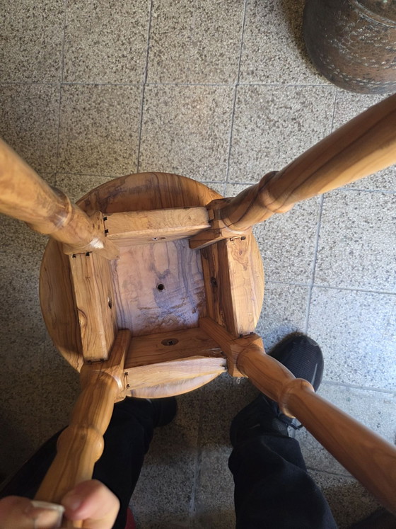 Superb vintage solid olive wood stool, Brown (photo 4 of 6)