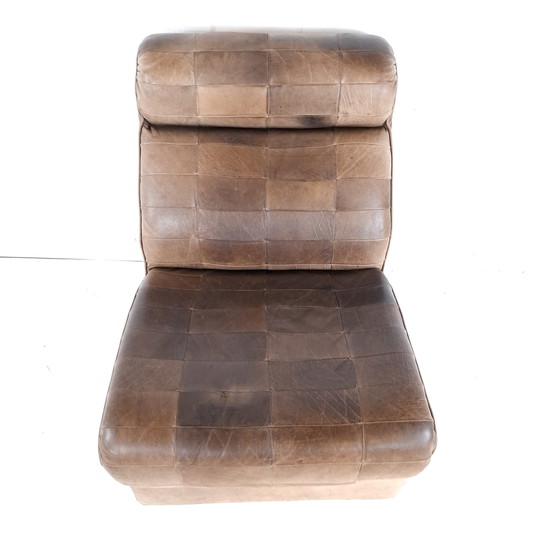 Image 1 of Fauteuil vintage en cuir patchwork marron des années 1970