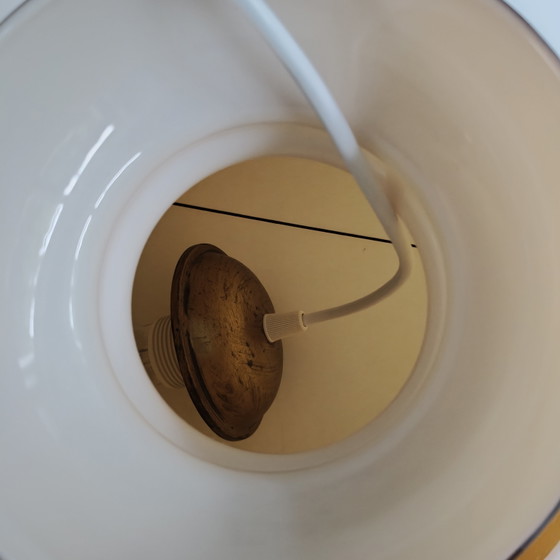 Image 1 of Suspension vintage des années 70 en verre opalin ocre moutarde – recâblée