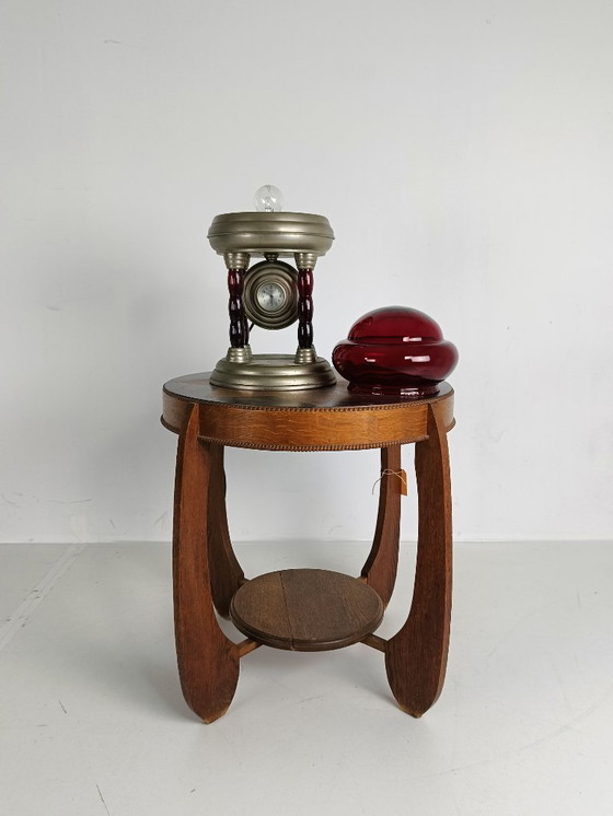 Image 1 of Unique Vintage Tin Lamp with Clock Mechanism from Italy