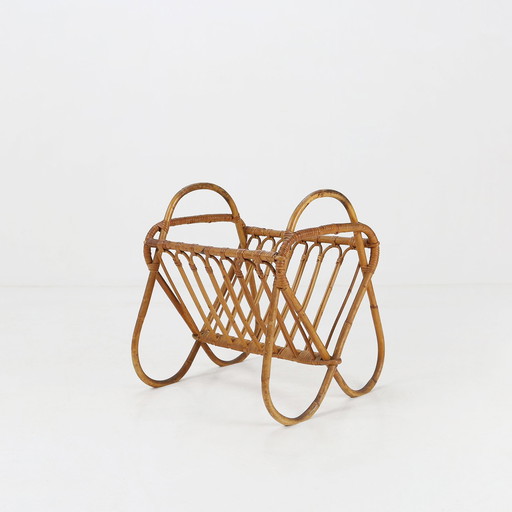 French Vintage Fifties Rattan Magazine Rack