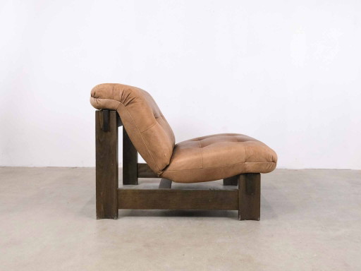 2X-Set Vintage Brutalist Leather Lounge Chair Midcentury 