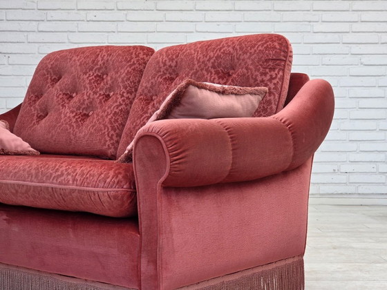 Image 1 of 1980s, Scandinavian 2-seater sofa, pink furniture velour.