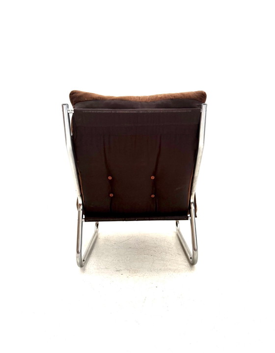 Vintage buisframe fauteuil, Gillie Lundgren, Ikea ‘70, Chroom, Textiel, Bruin (foto 5 van 10)