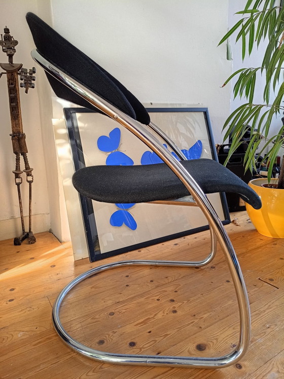 2 einzigartige Thonet Stühle, Esszimmerstühle, Stoff, Chrom, Schwarz (Foto 8 von 9)