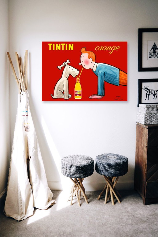 "Tintin Orange" Illustration einer Limonade von Savignac nach Hergé - Poster 100 x 70 cm