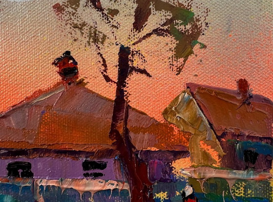 Original Oil Painting Rural Houses Landscape Village Morning – Paintings & Drawings, Canvas (photo 4 of 8)