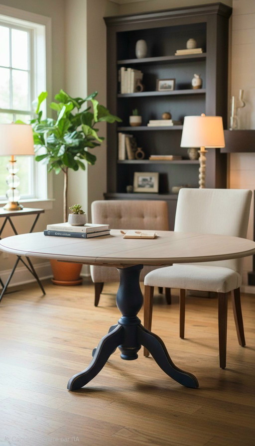 Extendable Round Table with Central Pedestal Base – Country Chic Style - Interior's Creation – eettafels (photo 2 of 15)
