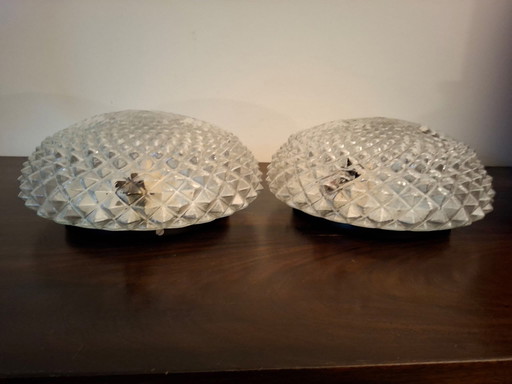 Vintage plafondlampen ananasreliëf jaren 60