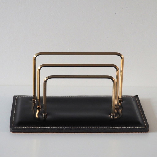 1950S Brass And Skai Leather Desk Letter Holder