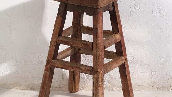 Kleiner antiker Hocker (ca. 1900) #7, Holz, Braun, Rustic (Foto 3 von 34)