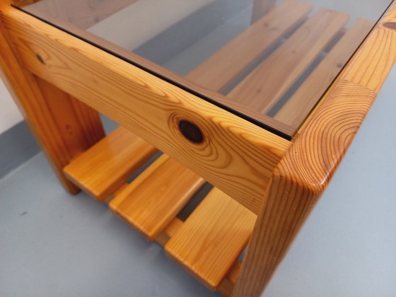 Image 1 of Vintage coffee table in pine and smoked glass from the 70s/80s