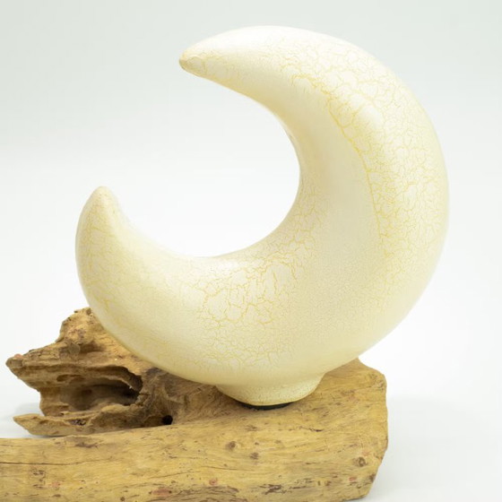 Image 1 of DriftGlow Lamp Crackle Half Moon Shade - Grey