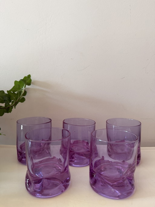 Italiaanse Vintage Tumbler Glazen Lila Jaren 70 – glazen karaffen, Glass