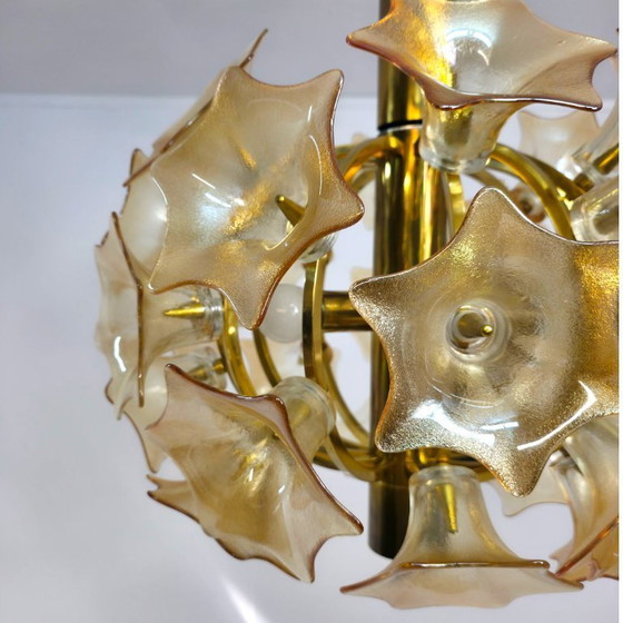 Image 1 of Lampe sphérique Sische avec fleurs de Murano couleur orange/cuivre années 60