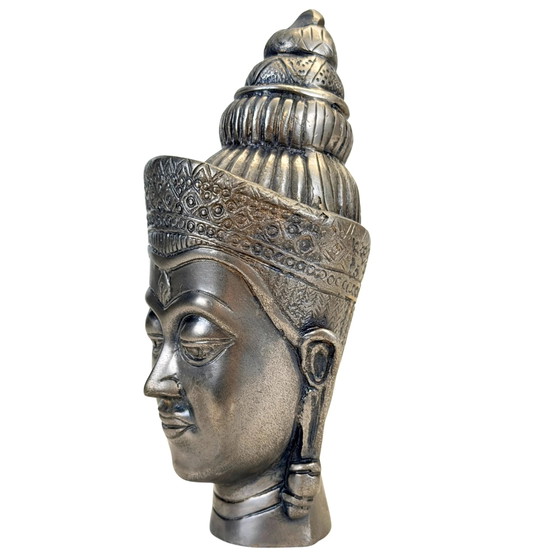 Testa di Divinità Asiatica Decorativa in Metallo con Corona – Sculture, Aziatisch (photo 8 of 9)