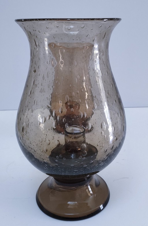 due portacandele in vetro soffiato a mano con effetto bolla