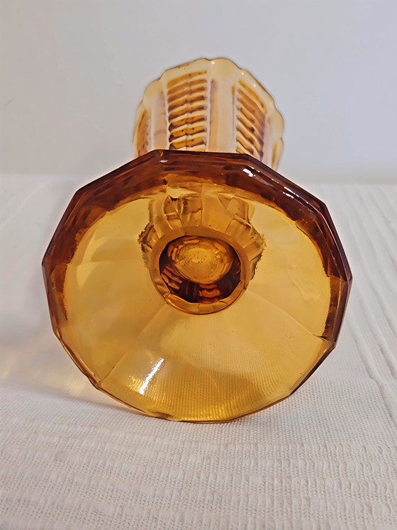 Image 1 of Vintage Ząbkowice Vase – Amber Pressed Glass (Mid-Century / 1970s)